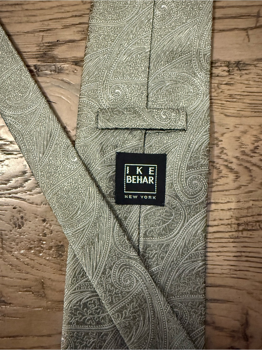 Ike Behar Sage Green Paisley Silk Tie